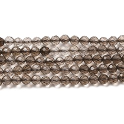 Natural Smoky Quartz Beads Strands, Round, Faceted, Grade AA