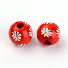 Perles de bois schima superba, teint, rond avec marguerite, Perles avec un grand trou   