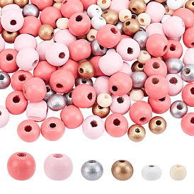 200Pcs 6 Style Wooden Beads, Round