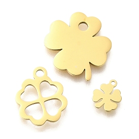 Ion Plating(IP) 304 Stainless Steel Charms, Clover Charm