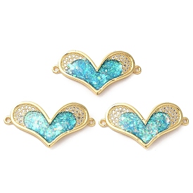 Rack Plating Brass Micro Pave Clear Cubic Zirconia Heart Links Connector Charms, with Synthetic Opal, Long-Lasting Plated, Lead Free & Cadmium Free