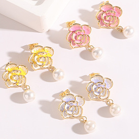 14K Gold Plated Enamel Flower Earrings - Elegant and Delicate Jewelry