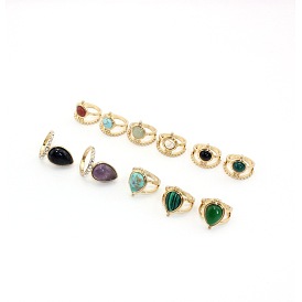 Colorful Natural Stone Inlaid Drop and Crown Rings with European Style Jewelry