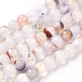 Natural Agate Beads Strands, Faceted, Round
