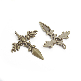 Tibetan Style Sword Alloy Pendants, 44x35x3mm, Hole: 3.5mm