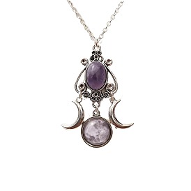 Alloy with Glass Pendant Necklaces, Triple Moon Goddess