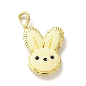 Opaque Resin Pendants, Large Hole Pendant, with Real 18K Gold Plated Brass Findings & Clear Cubic Zirconia, Cadmium Free & Lead Free, Rabbit Head