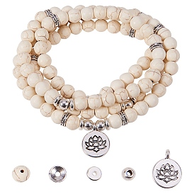 Fabrication de bracelets de bricolage sunnyclue, avec des perles turquoises synthétiques, Pendentifs en alliage de style tibétain, Entretoises de perles de style tibétain et entretoises de perles en laiton, cordons élastiques