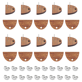 20 пары полукруглых сережек-гвоздиков из орехового дерева, с 40шт 304 фрикционными гайками из нержавеющей стали