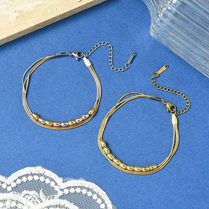 304 из нержавеющей стали браслеты многожильных, Цепи-змейки из бисера в форме бочки для женщин