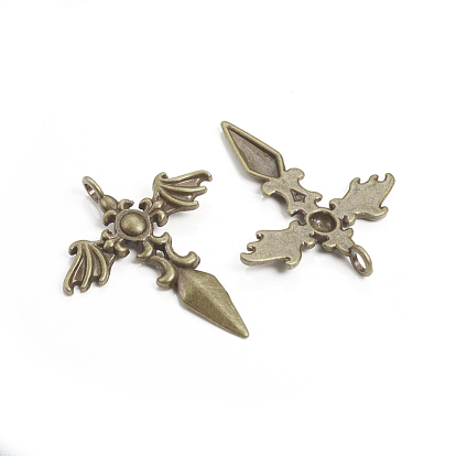 Tibetan Style Sword Alloy Pendants, 44x35x3mm, Hole: 3.5mm
