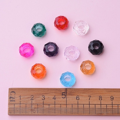 Glass European Beads, Large Hole Beads, Faceted, No Metal Core, Rondelle