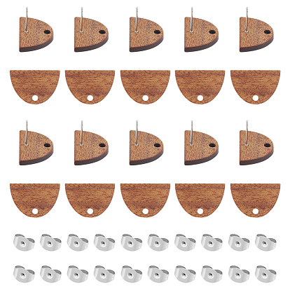 20 пары полукруглых сережек-гвоздиков из орехового дерева, с 40шт 304 фрикционными гайками из нержавеющей стали