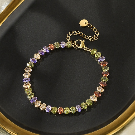 304 женские браслеты-цепочки с овальными звеньями из нержавеющей стали, с кубического циркония