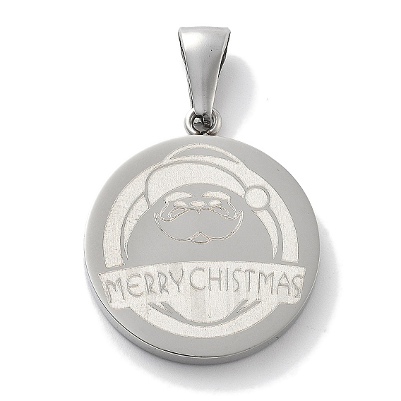 Рождественские 304 подвески из нержавеющей стали, плоская круглая с Санта-Клаусом и надписью «Счастливого Рождества»