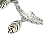 304 Stainless Steel Cable Chains Double Layer Multi-strand Bracelet, with Tibetan Style Alloy Leaf Charms