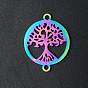 Ion Plating(IP) 201 Stainless Steel Links Connectors, Laser Cut, for Religion, Flat Round with Tree of Life