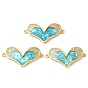 Rack Plating Brass Micro Pave Clear Cubic Zirconia Heart Links Connector Charms, with Synthetic Opal, Long-Lasting Plated, Lead Free & Cadmium Free