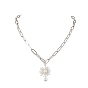 Flower Glass Seed Bead & Shell Pearl Pendant Necklaces, Iron Paperclip Chain Necklaces
