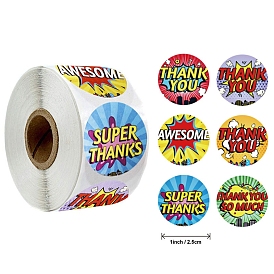 Paper Word Cartoon Sticker Rolls, Round Dot Self-adhesive Decals, for Gift Decoration, for Thanksgiving Day