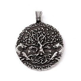 Tibetan Style 304 Stainless Steel Pendants, Flat Round with Tree