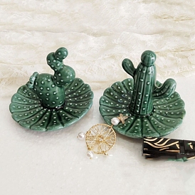 Porcelain Cactus Jewelry Holder Tray, for Holding Small Jewelries, Rings, Necklaces, Earrings, Bracelets, Trinket, for Women Girls Birthday Gift