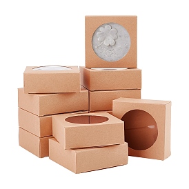 Foldable Kraft Paper Boxes, with Clear Window Paper Boxes, Square