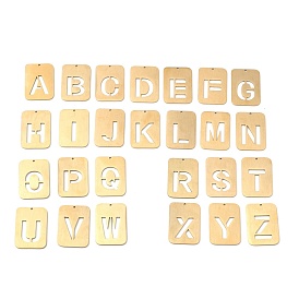 304 Stainless Steel Pendants, Rectangle with Alphabet, Hollow