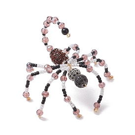 Glass Pendants, with Natural Black Onyx Beads and Brass Cubic Zirconia Beads, Scorpion, For Halloween