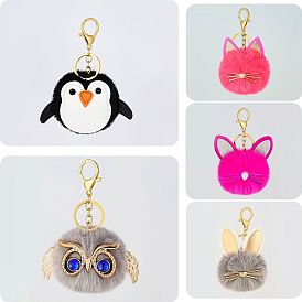 Cute Penguin Owl Cat Kitty Keychain Bag Accessory - Furry Bunny Shape