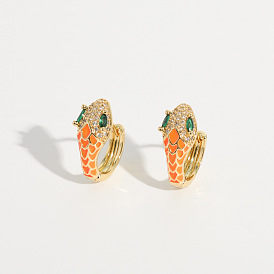 Snake-shaped Brass Earrings Plated with 14k Gold - European and American Style