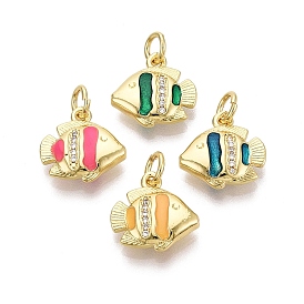 Латунные микропаве прозрачные подвески с фианитом, рыбы прелести, с эмалью, золотые