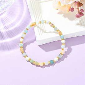 Эластичные браслеты из сплава и круглых натуральных бусин в виде цветов амазонита для женщин., золотые