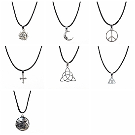 Antique Silver Alloy Pendant Necklaces, with Cord