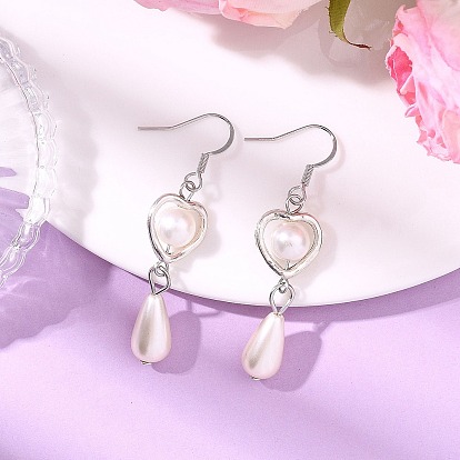 Серьги-подвески из акрилового сплава с имитацией жемчуга в форме сердца и капли, с латунными крючками для сережек и 304 штифтами из нержавеющей стали, устойчивыми к потускнению