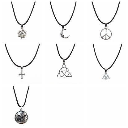 Antique Silver Alloy Pendant Necklaces, with Cord