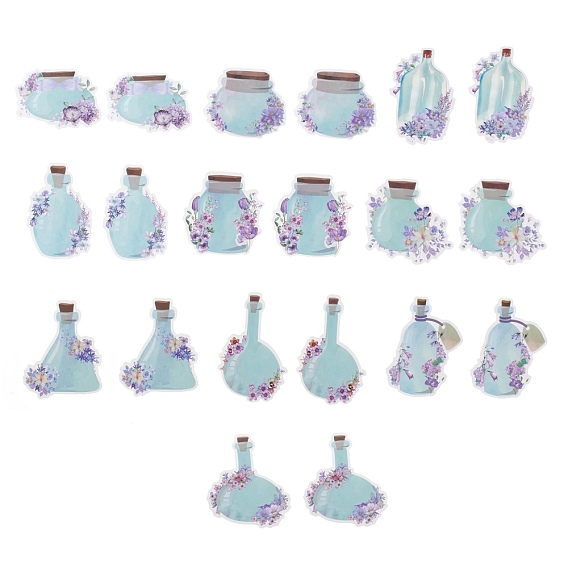 20Pcs 10 Styles Waterproof Self Adhesive PET Stickers, for Suitcase, Skateboard, Refrigerator, Helmet, Mobile Phone Shell, Medium Purple Flowers