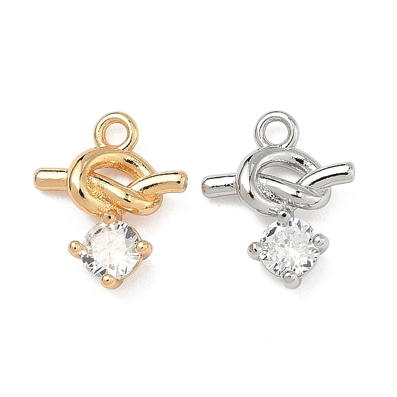 Латунные микропаве прозрачные подвески с фианитом, подвески в виде закрученного узла и сердца