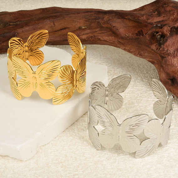 Бабочка 304 браслеты-манжеты из нержавеющей стали для женщин