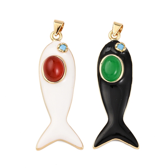 Рыба из латуни микро проложить Цирконом подвески, с эмалью и натуральными драгоценными камнями, стойки покрытие, долговечный, без свинца и без кадмия