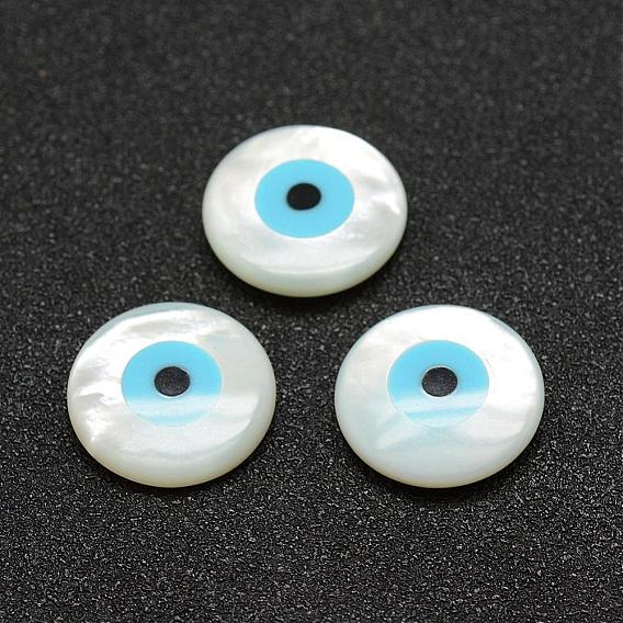 Cabochons coquille, avec l'émail, plat rond avec des yeux