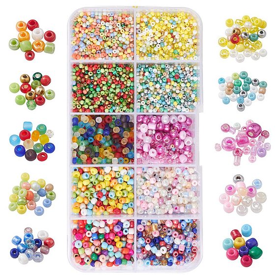 100G 10 Colors Opaque & Transparent & Metallic Colours Glass Seed Beads, Round Hole, Round
