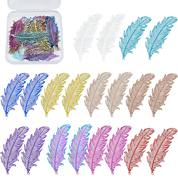 30 шт. 10 цвета 201 филигранные подвески из нержавеющей стали, гравированные металлические украшения, перо