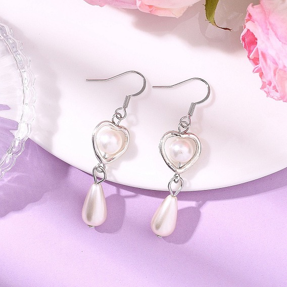 Серьги-подвески из акрилового сплава с имитацией жемчуга в форме сердца и капли, с латунными крючками для сережек и 304 штифтами из нержавеющей стали, устойчивыми к потускнению