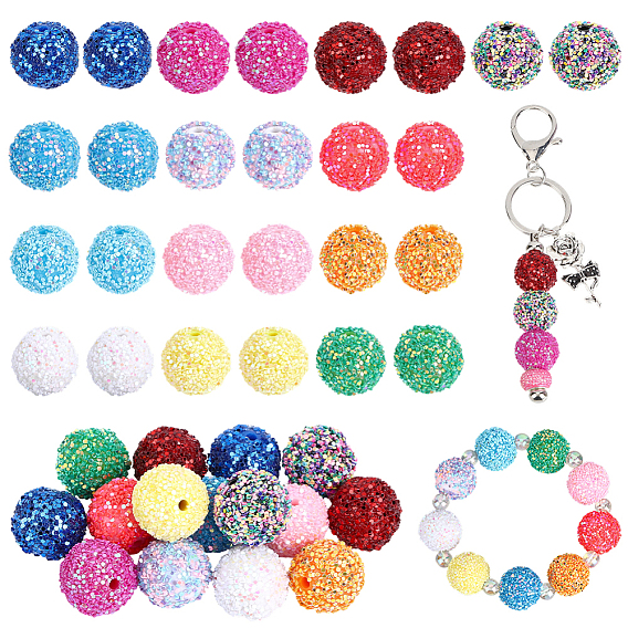 26 pcs 13 abalorios acrílicos de colores, perlas de brillo, con lentejuelas / paillette, rondo