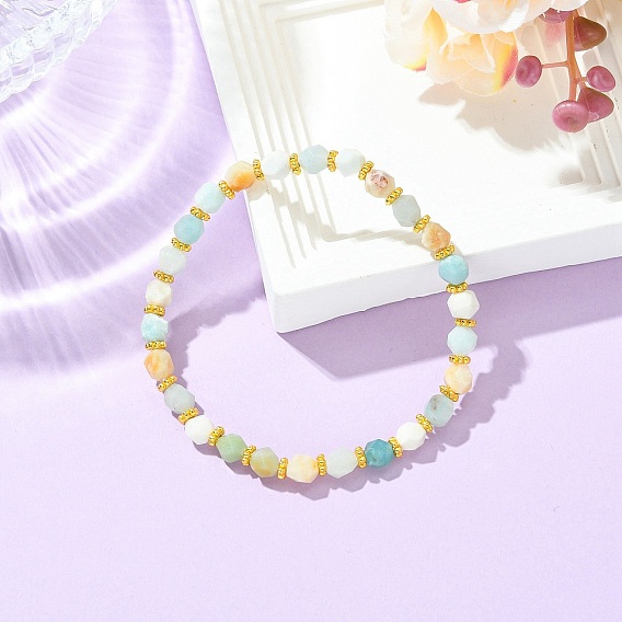 Эластичные браслеты из сплава и круглых натуральных бусин в виде цветов амазонита для женщин., золотые