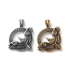 304 Stainless Steel Pendants, Flat Round with Eagle Charm