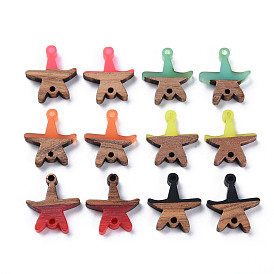 Opaque Resin & Walnut Wood Links Connectors, Two Tone, Star