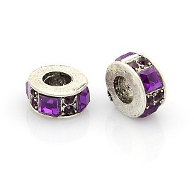 Старинные антикварные серебряные цинковый сплав горный хрусталь европейские шарики, большая дыра плоским круглых бусин, 12x6 мм, отверстие : 5 мм