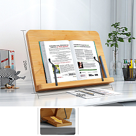 Wooden Foldable Desktop Book Stand for Reading, 5 Adjustable Height Book Holder, Rectangle